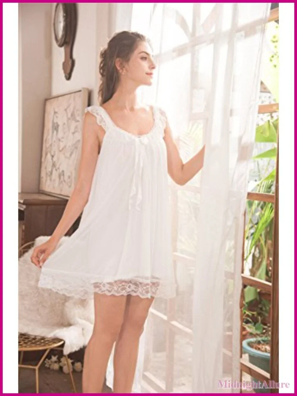 Women's Sleeveless Victorian Lace Nightgown Cotton Modal Sleep Dress